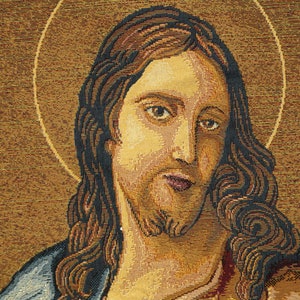 Tapiz italiano del Sagrado Corazón - Arte religioso de pared con Jesús y la Virgen María imagen 2