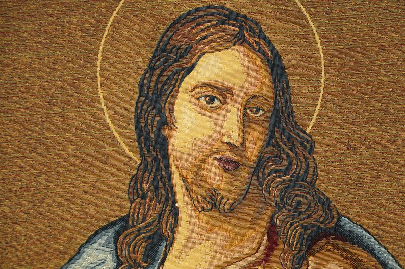 Tapiz italiano del Sagrado Corazón - Arte religioso de pared con Jesús y la Virgen María imagen 2
