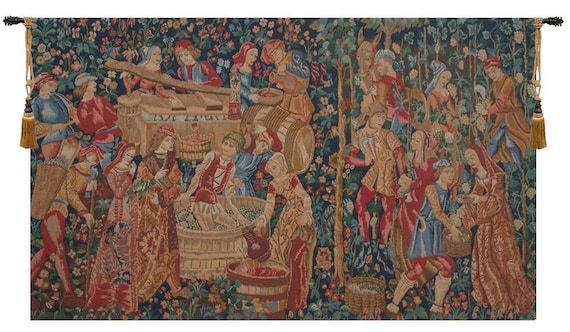 Vintage European Mille-Fleurs Tapestry - Medieval Belgian Wall Hanging Art Decor - Jacquard Woven Gobelin