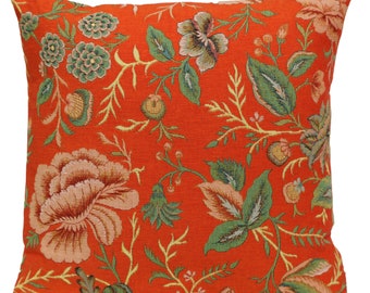 Fodera per cuscino arazzo Peony Orange (A) / 19x19 pollici / Tessuto Jacquard in Francia / Fodera per cuscino floreale arancione con peonie