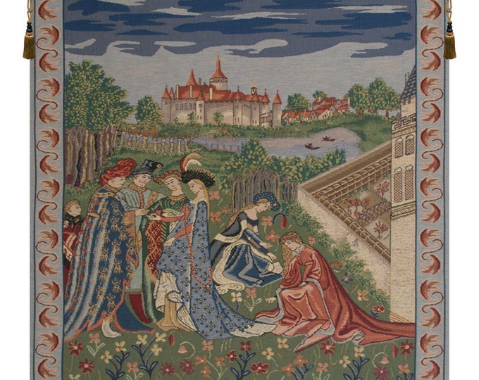 Duke De Berry Tapestry: Medieval Castle Jacquard Woven Wall Hanging