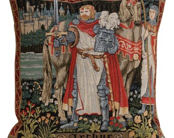 Legendary King Arthur Woven Tapestry Pillow Covers 18x18 inch, European Housewarming Gift For Women, Gobelin Decorative Couch Cushion Covers