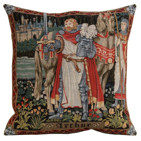 King Arthur Tapestry Pillow Cover: Woven Cotton Cushion, 18x18 inch