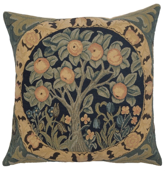 William Morris Tapestry Pillow Cover: Orange Tree Art, 14x14 inch