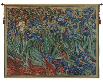 Les Iris European Wall Tapestry - Van Gogh Flower Wall Decor - Modern Belgian Woven Wall Hanging - Decorative Wall Art for Bedroom