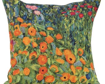Klimt's Flower Garden IV Tapestry Cushion Cover - 18x18 inch Belgian Jacquard Woven Art Pillow