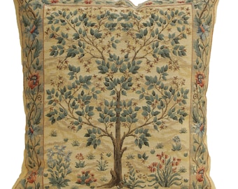 William Morris Tree of Life Belgian Tapestry Cushion Cover 18x18  Inch Artistic Couch Pillow Case
