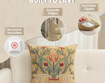 William Morris Tulip Tapestry Pillow Cover 18x18 inch - Belgian Jacquard Woven Cushion Cover - Hand-Finished Decorative Gift for Her