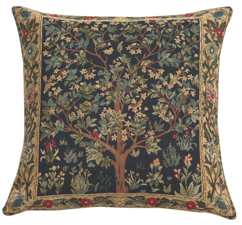 William Morris Pillow Cover, 18x18 inch inch, Tree of Life Tapestry Cushion Cover, Jacquard Woven, Belgian Throw Pillow, William Morris Art image 1