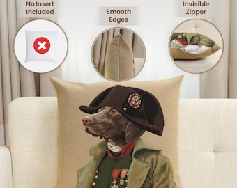 Napoleon Bonaparte Dog Tapestry Pillow Cover 18x18 - Belgian Woven Cushion Case for History Lovers - Decorative Throw Pillow Covers for So