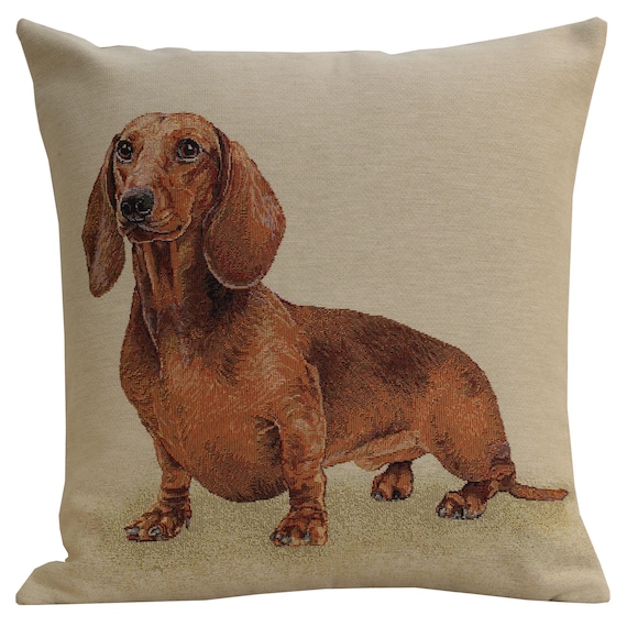 Dachshund Tapestry Pillow Cover: 'Pickles' Dog Throw Cushion (18x18 Inch)