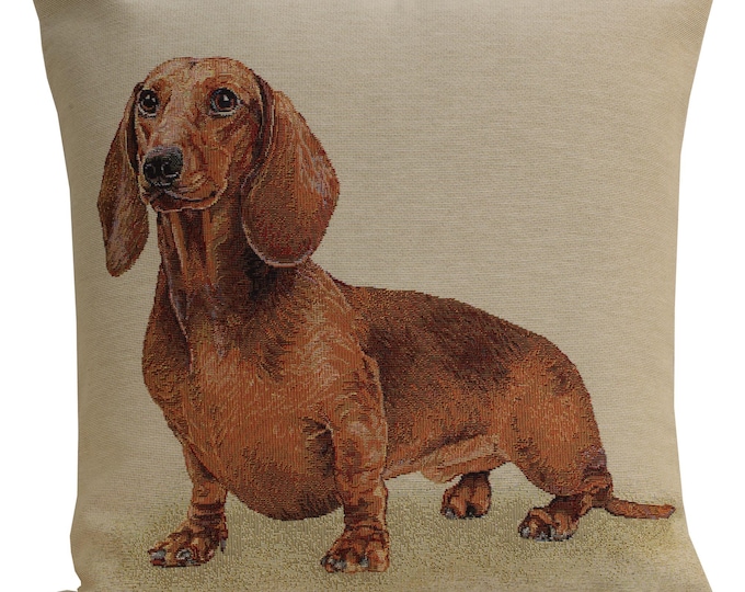 Dachshund Tapestry Pillow Cover: 'Pickles' Dog Throw Cushion (18x18 Inch)