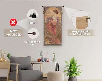 Art Nouveau Mucha Summer Tapestry: Belgian Woven Wall Hanging for Bohemian Home Decor