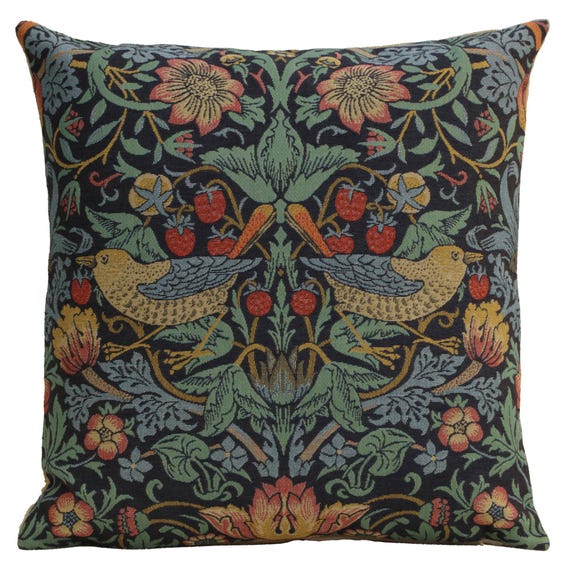 William Morris Strawberry Thief Tapestry Pillow Cover: Woven Cushion Case (18x18 inch)