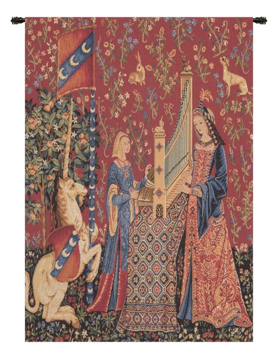 Unicorn Tapestry Wall Hanging: Medieval Art, Belgian Jacquard Woven