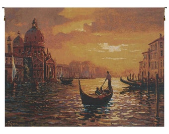 Santa Maria Sunset European Wall Tapestry - Woven Jacquard Tapestry Wall Décor Art - Decorative Pond Art Wall Hanging