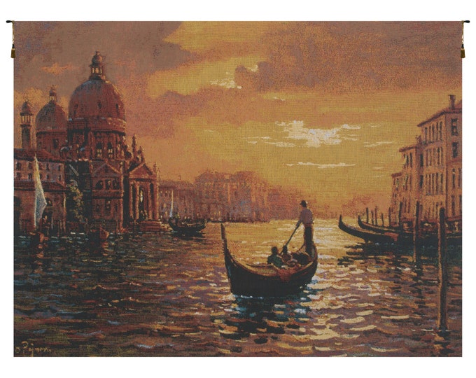 Venetian Sunset Wall Tapestry: Woven Jacquard Canal Art (30x38 inch)