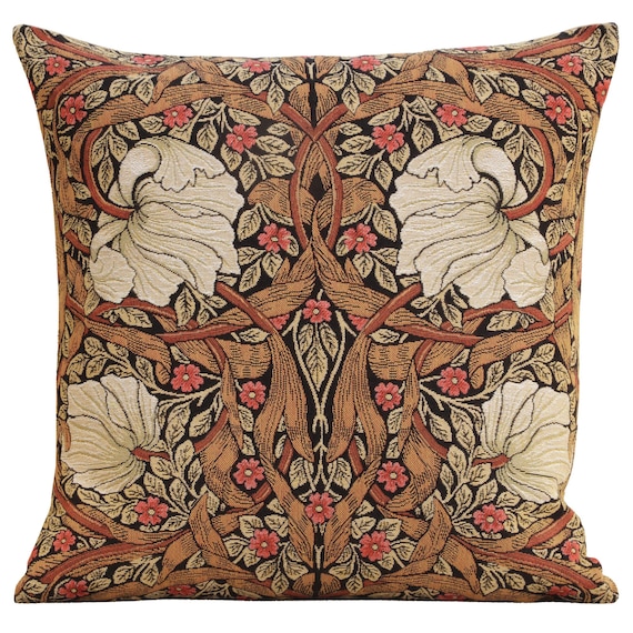 Pimpernel Tobacco Brown Tapestry Pillow Cover 18x18 inch - Belgian Woven Floral Decorative Cushion Case
