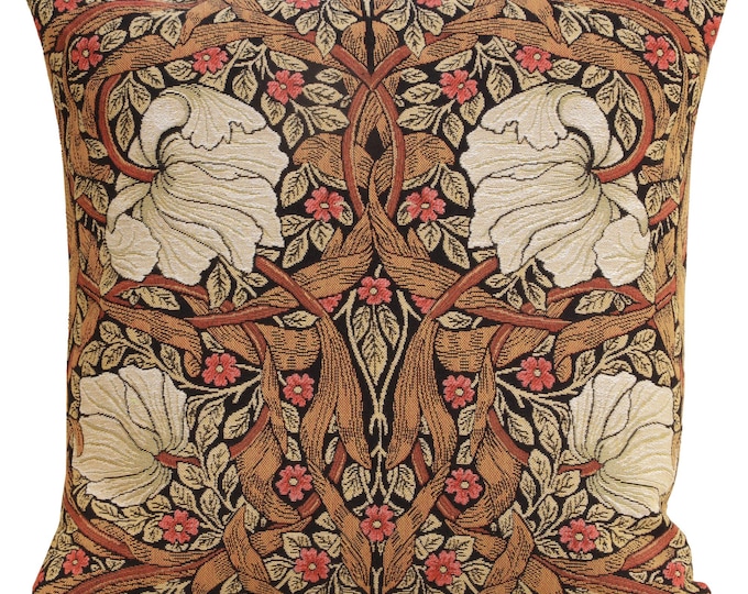 Pimpernel Tobacco Brown Tapestry Pillow Cover 18x18 inch - Belgian Woven Floral Decorative Cushion Case