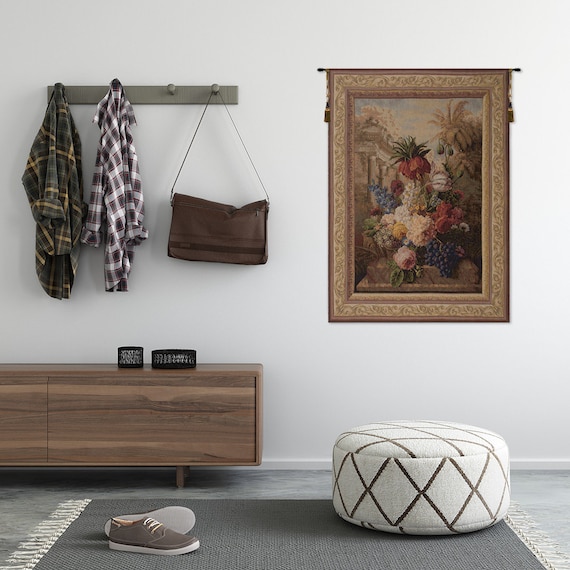 Floral Bouquet Wall Tapestry: Exotic European Woven Art