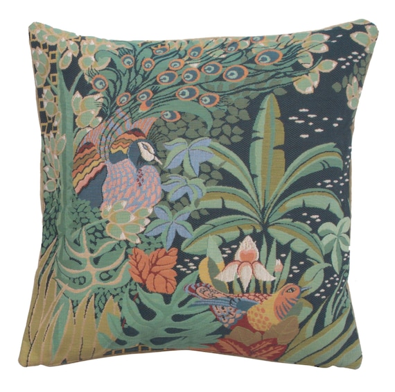 Jungle Birds Tapestry Pillow Cover: Woven Cotton Sofa Cushion (19x19 inch)