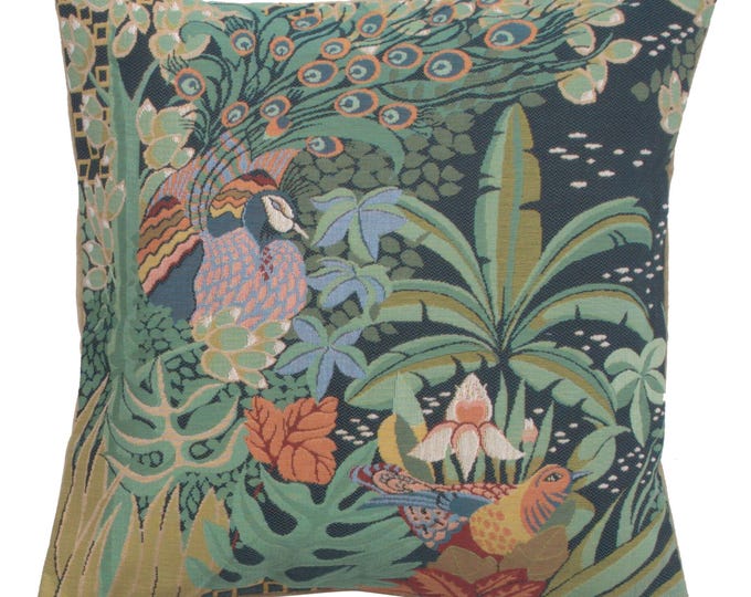 Jungle Birds Tapestry Pillow Cover: Woven Cotton Sofa Cushion (19x19 inch)