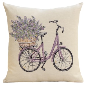 Lavender Bicycle Tapestry Pillow Cover: French Country Cushion (18x18 Inch)