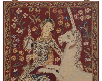 La Vue ( With Loops) European Wall Tapestry - Woven Tapestry Wall Hanging - Medieval Wall Art Gift - Lady and Unicorn Lover Wall Décor Art