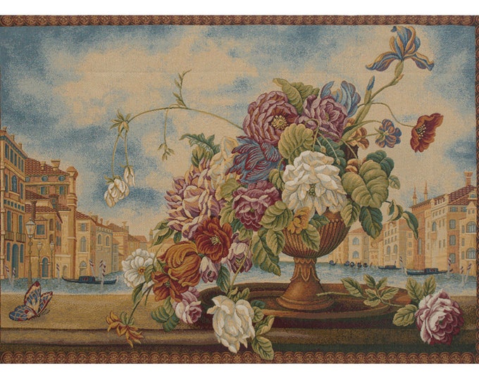 Venice Balcony Floral Tapestry: Italian Woven Wall Hanging (26x36 inch)
