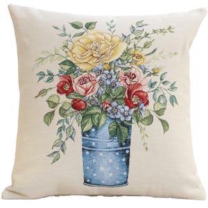 Vintage Floral Tapestry Pillow Cover: Jacquard Woven Throw Pillow (18x18 Inch)
