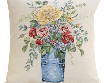 Funda de cojín decorativa de tapiz floral vintage, tejido jacquard, 45 x 45 cm.