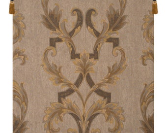 Leaf Brocade European Wall Tapestry - Floral and Leaves Wall Decor Art - Medieval French Wall Tapestry - Cream Woven Jacquard Wall Hanging