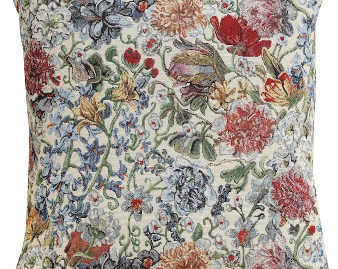 Hyacinth Tapestry Pillow Cover: Elegant Floral Woven Cushion (18x18 inch)