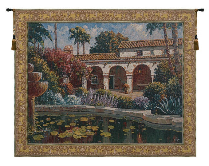 Mission Reflection Tapestry: Floral Jacquard Belgian Wall Art (37x47 inch)