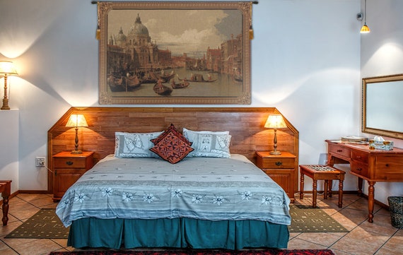 Vintage European Jacquard Tapestry: Grand Canal Santa Maria Seascape Wall Hanging Art Decor