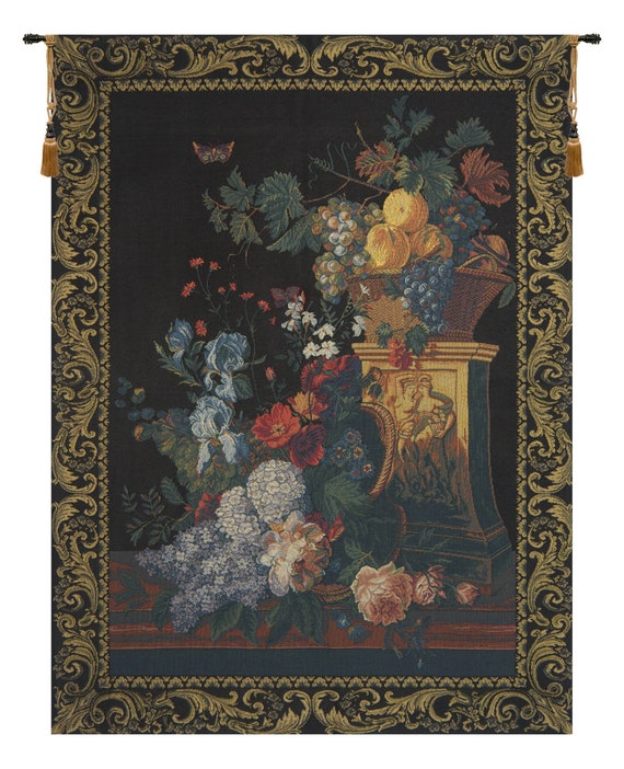 Floral Still Life Tapestry: Belgian Jacquard Weave Wall Hanging