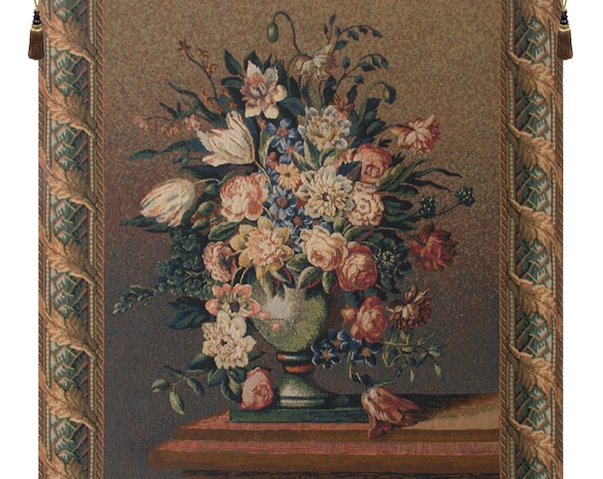 Breughel's Vase Tapestry: European Floral Jacquard Wall Hanging (56x46 inch)