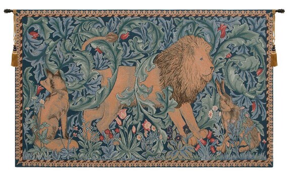 William Morris Lion European Tapestry - Medieval Animal Art Wall Hanging - Decorative Jacquard Woven Decor
