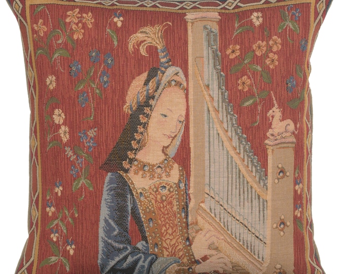 Millefleur European Tapestry Cushion Covers - Medieval Art Woven Sofa Throw Pillow Cases 19x19 Inch