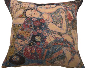 Gustav Klimt's 'The Virgin' Tapestry Cushion Cover - 18x18 inch Gobelin Decorative Throw Pillow