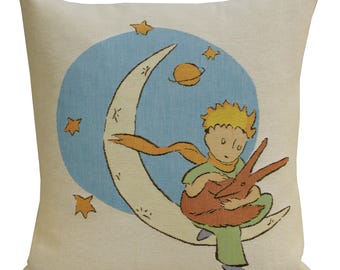 Little Prince Fox Moon Throw Pillow Cover Belgian Woven Tapestry Cushion Storybook Design