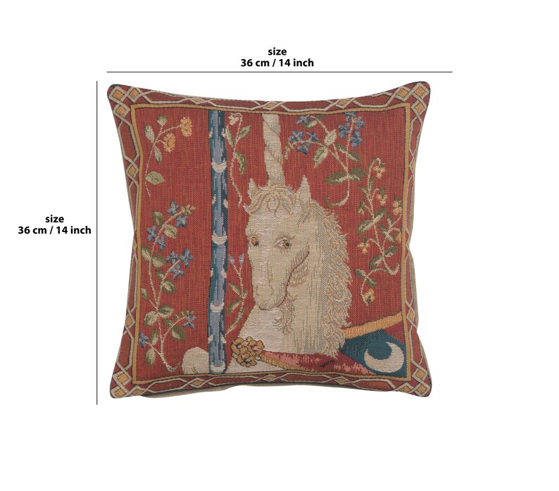 The Unicorn Throw Pillow Cover Decorative Cushion Cover 14x14 inch Goblin Pillow Cover Square Medieval Tapestry Pillow Case image 2