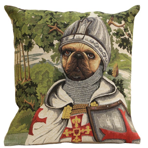 Pug Knight Tapestry Pillow Cover: Belgian Woven Dog Lover Cushion (18x18)