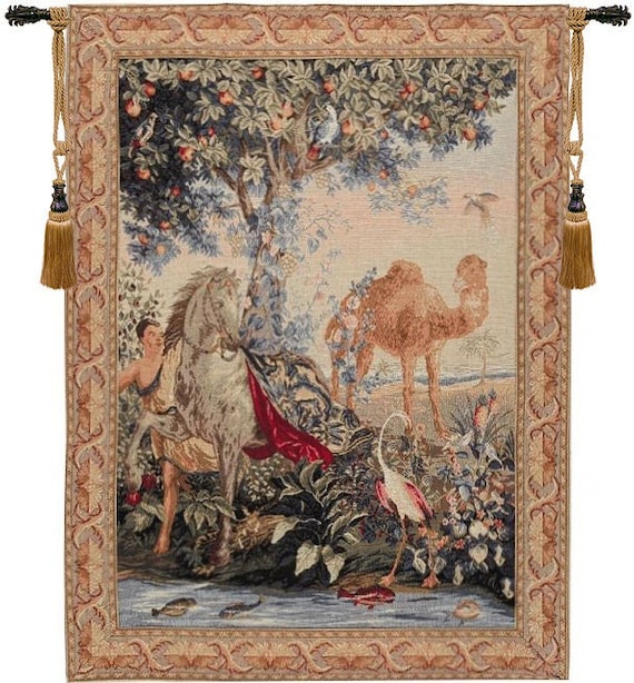French Jacquard Woven Wall Tapestry: Cheval Drape, Horse & Camel