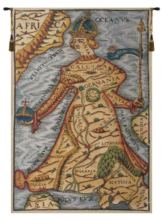 Ptolemaeus Map Tapestry: European Jacquard Woven Wall Art