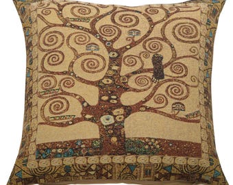 Gustav Klimt Tree of Life Belgian Woven Tapestry Pillow Cover Decorative Cushion 18x18
