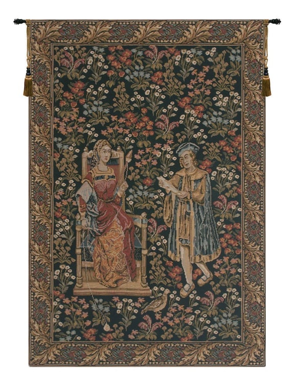 La Reine Woven Wall Tapestry: Medieval Queen Millefleurs Decor