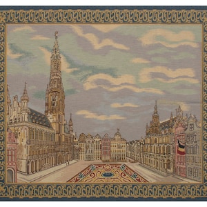 Brussels Place European Wall Tapestry - Town Hall Decorative Wall Décor Art - Woven Jacquard Wall Hanging - Unique Home Decor Wall Art
