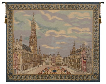 Brussels Place European Wall Tapestry Hangings – Town Hall Woven Wall Hanging – Unique Decorative Home Wall Art