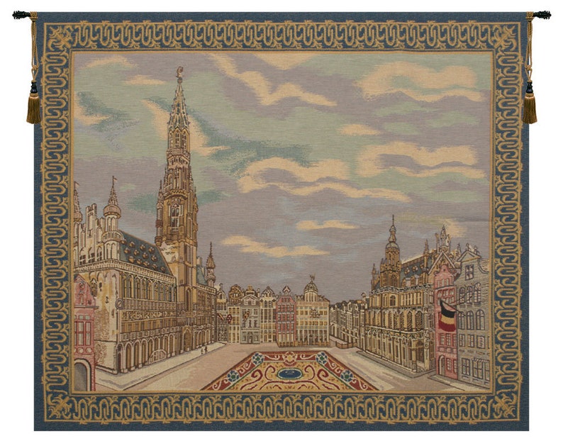 Brussels Place European Wall Tapestry - Town Hall Decorative Wall Décor Art - Woven Jacquard Wall Hanging - Unique Home Decor Wall Art